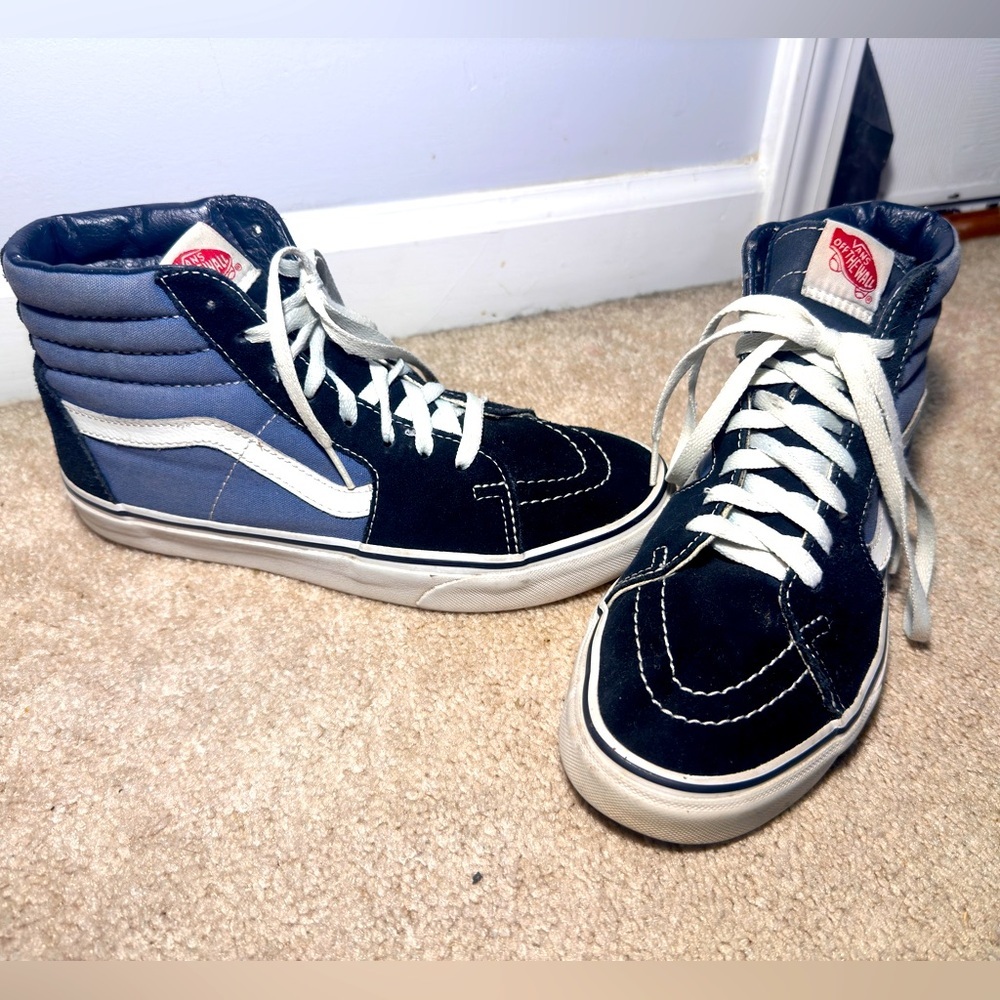 Vans Sk8-Hi Shoes Blue & White Skate Shoes for Women (Sz 8) and Men (Sz 6.5)